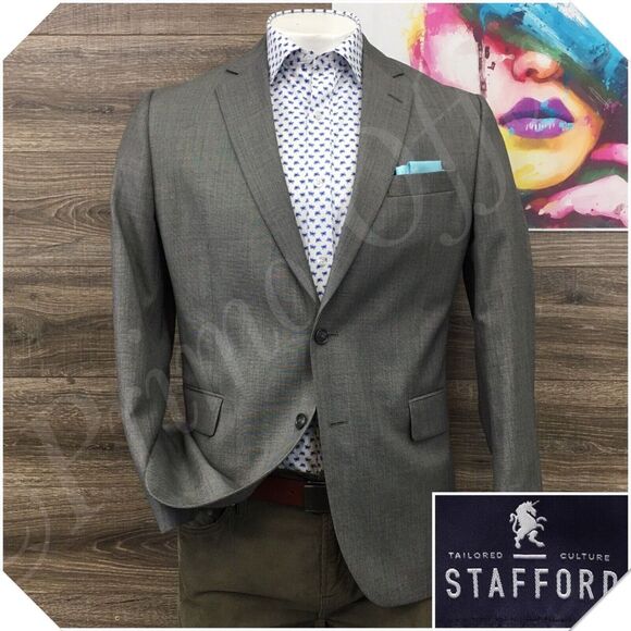 STAFFORD Mens Blazer Sport Coat Casual Jacket Size 42R Wool Suit Tailored‎